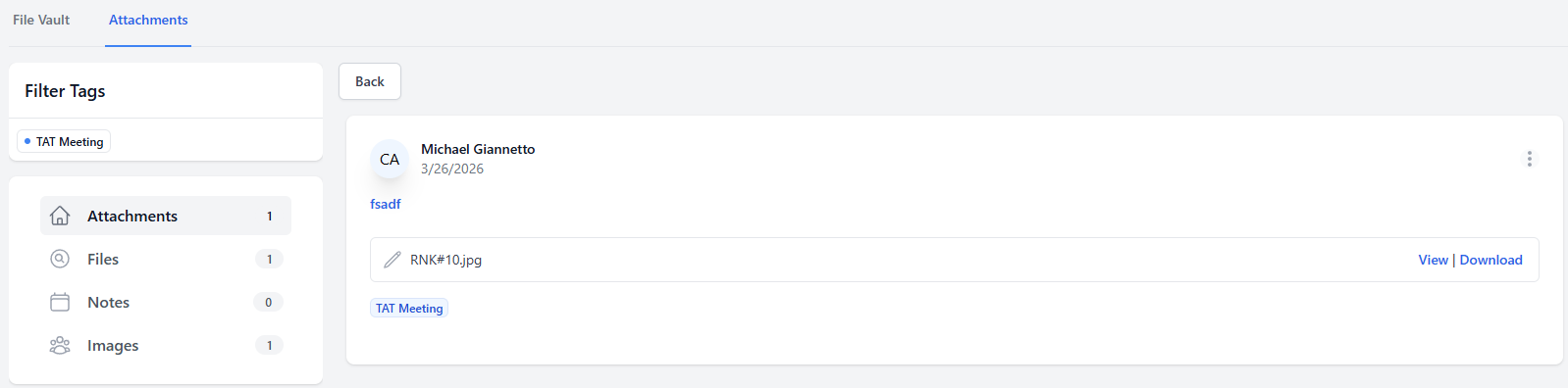Individual attachment detail view